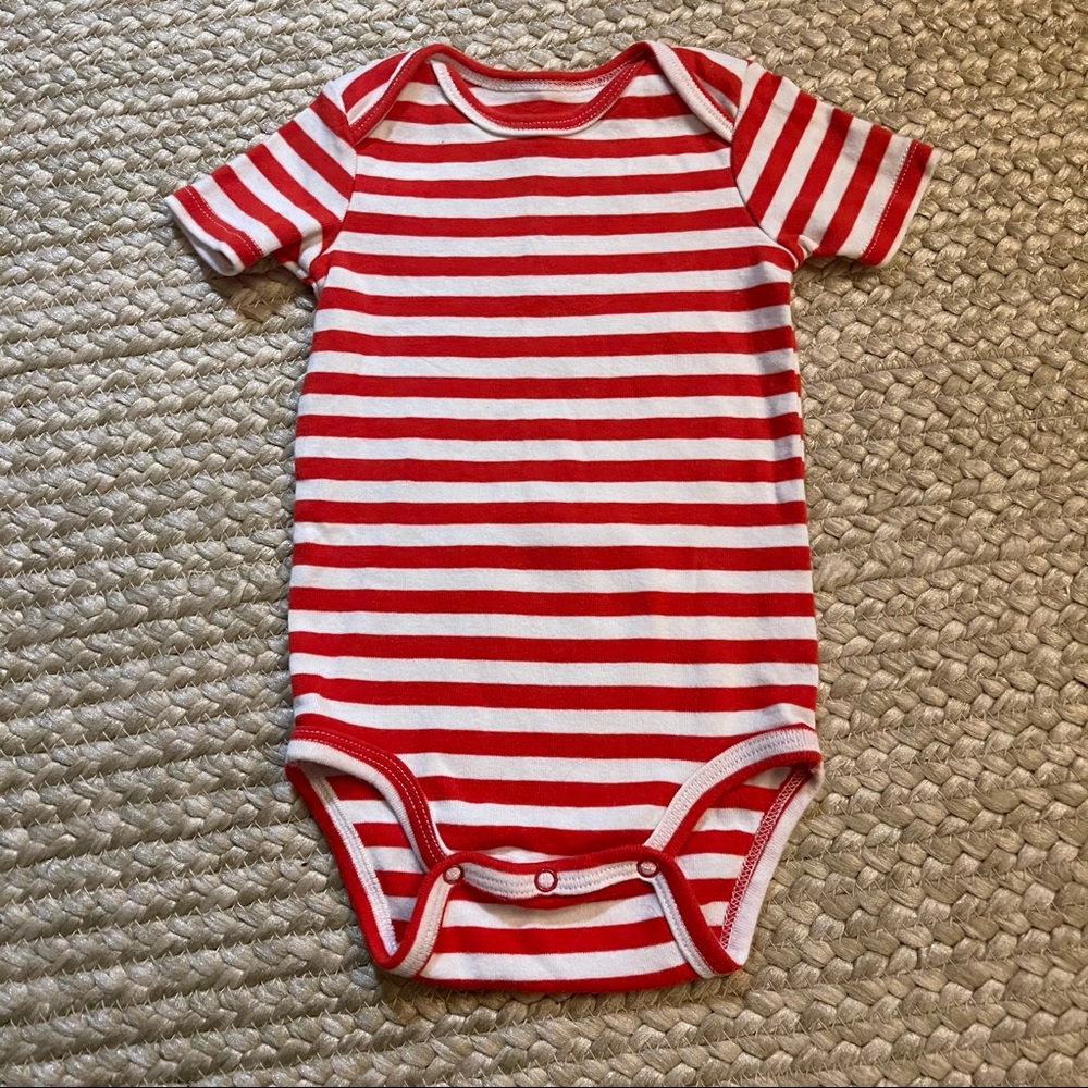 Primary S/S Onesie Red/white stripe 3-6mo